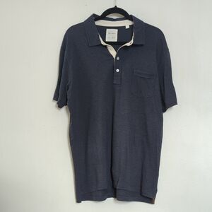 Billy Reid navy blue polo shirt with white trim short sleeve men's size XL